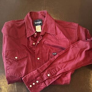 Wrangler Burgundy Long Sleeve Shirt Size Large Tall